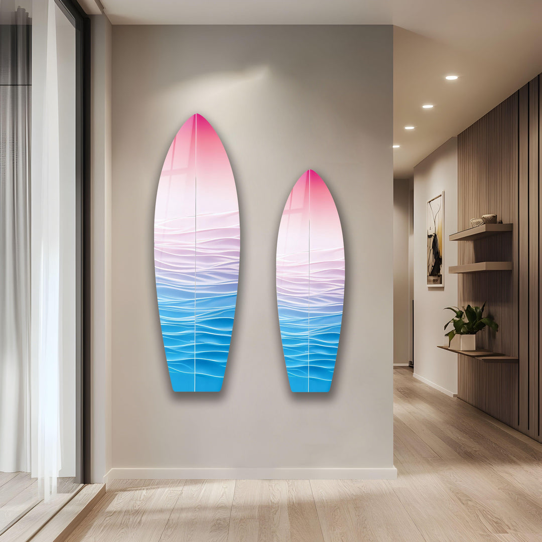 Pink Soft Colors Surfboard Wall Art