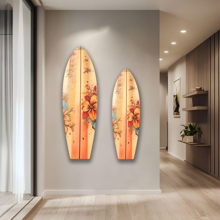 Beige Flowers Art Surfboard Wall Art