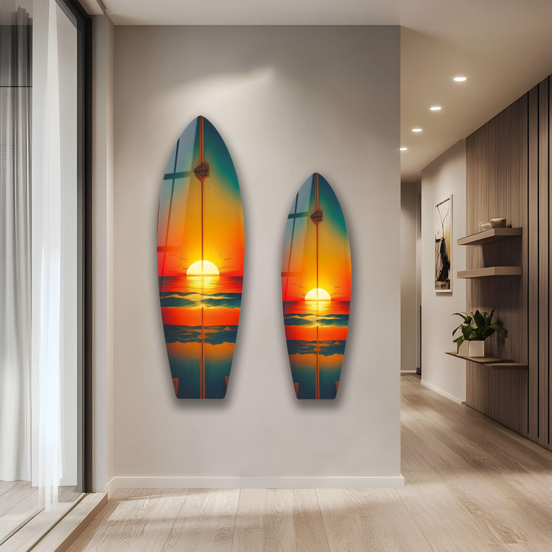 Sunset On The Beach Surfboard Wall Art