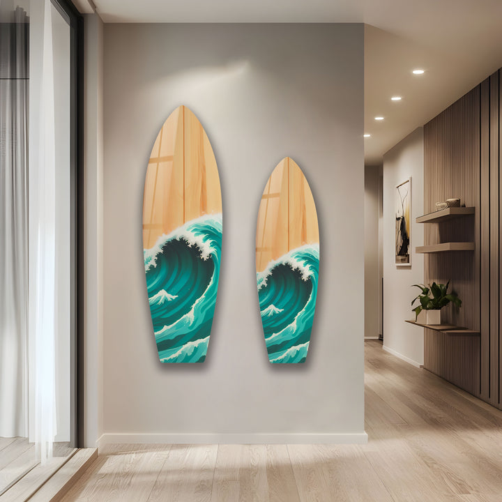 Ocean Waves Surfboard Wall Art