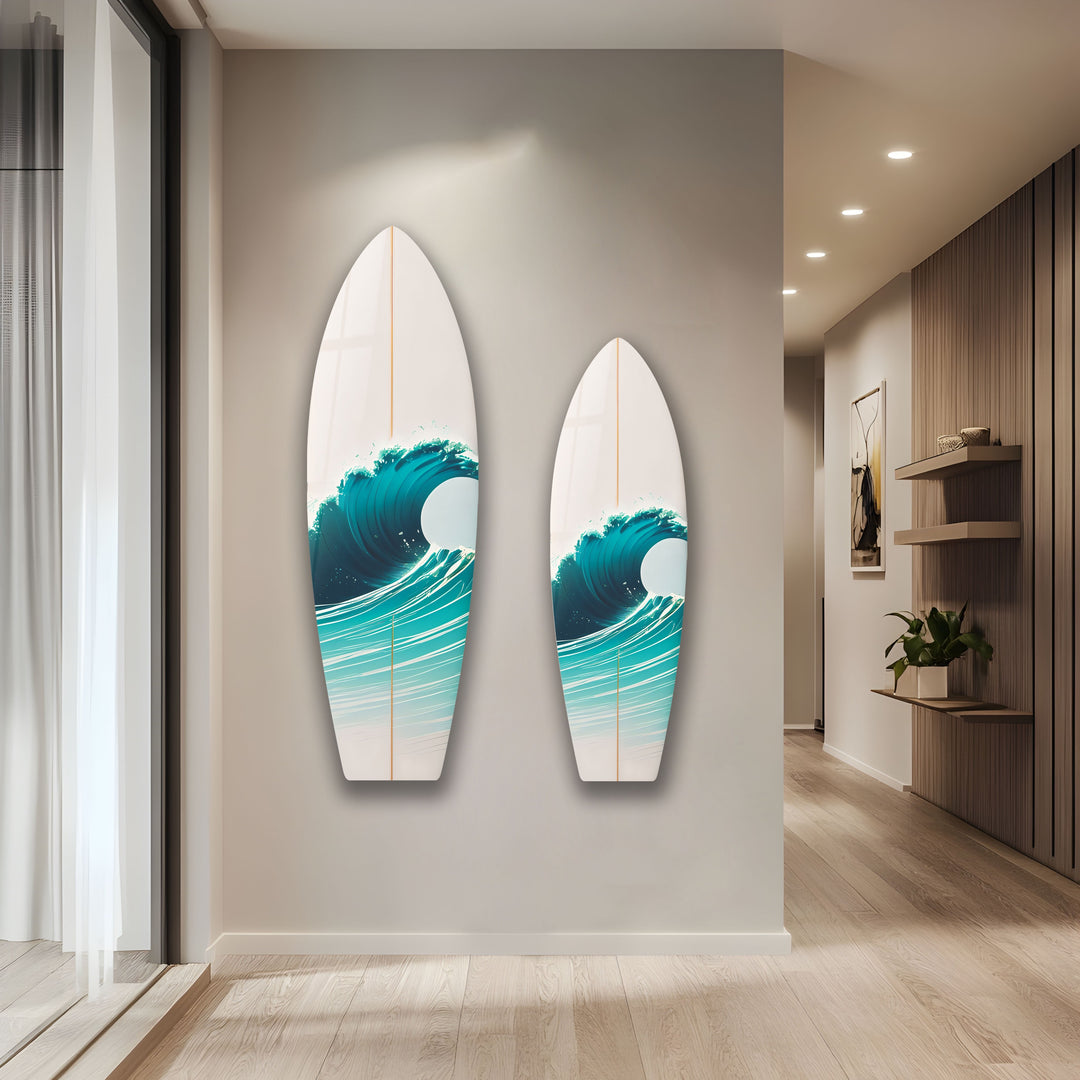 White Sea Waves Surfboard Wall Art