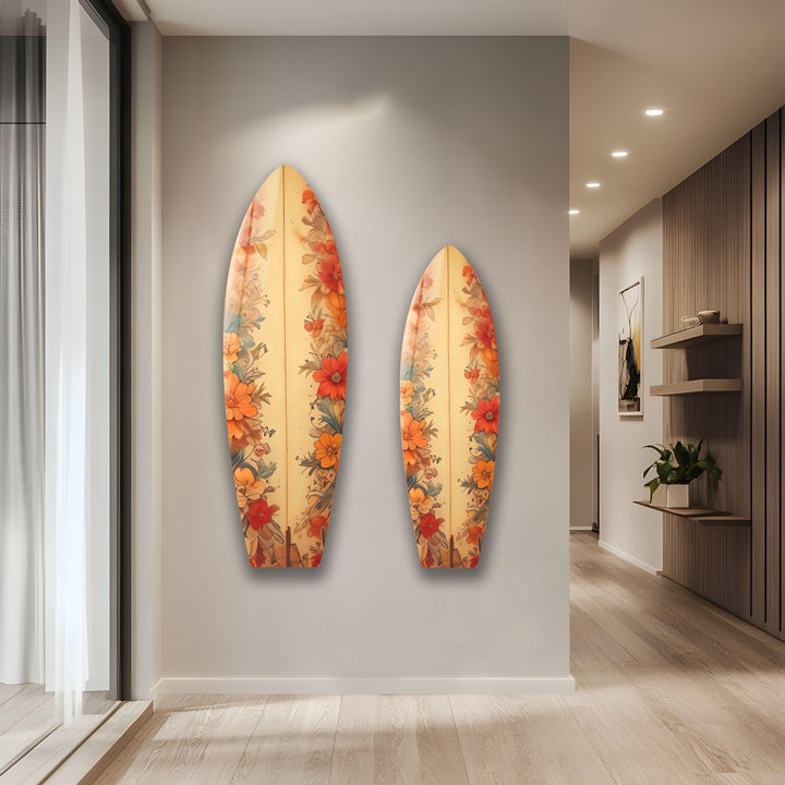 Beige Flowers Surfboard Wall Art