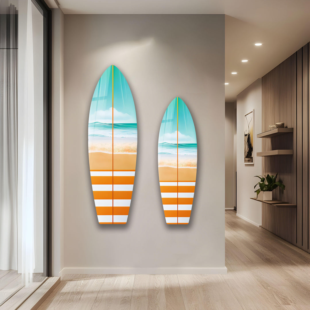 Beauty Sun & Sea Wave Surfboard Wall Art