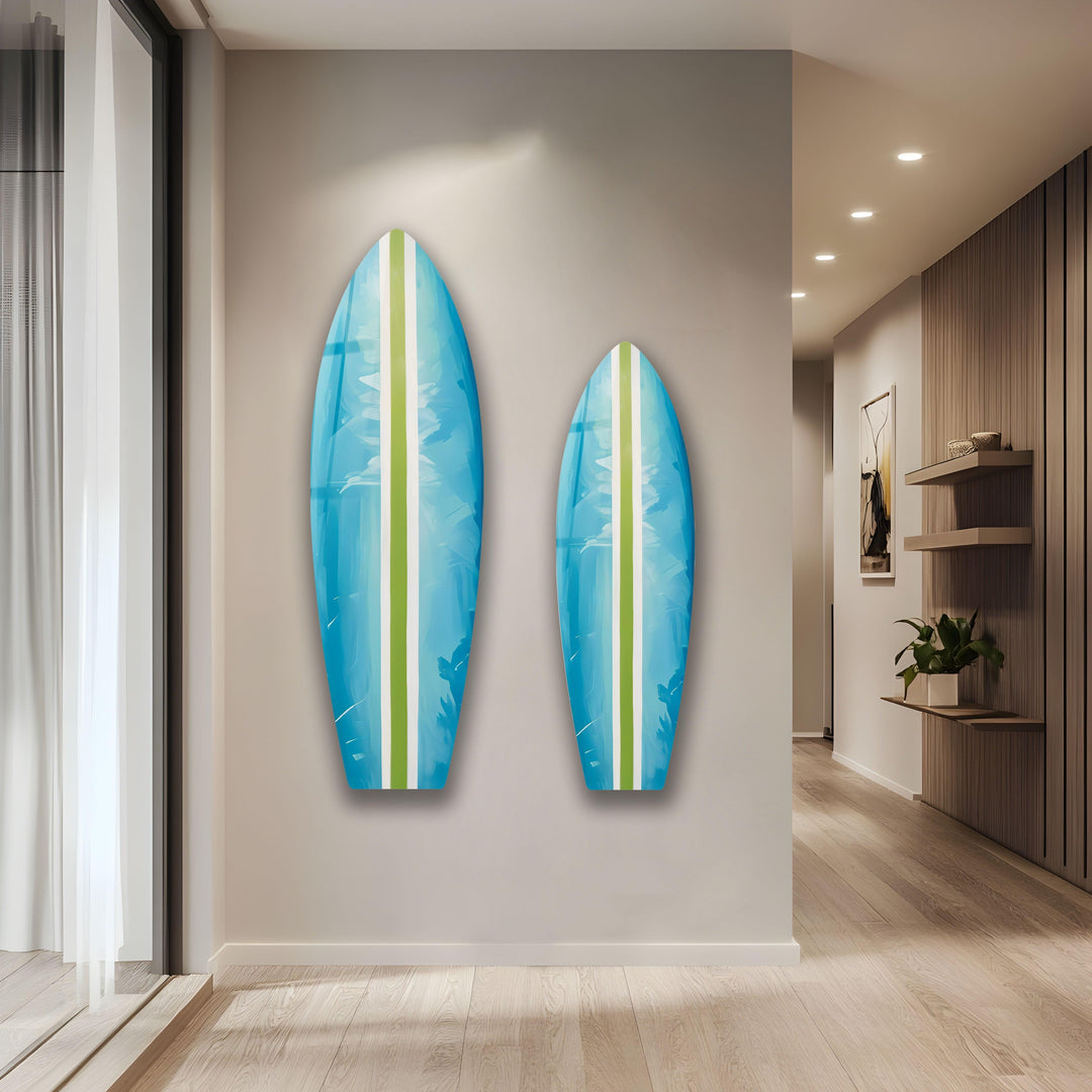 Blue Green Line Surfboard Wall Art