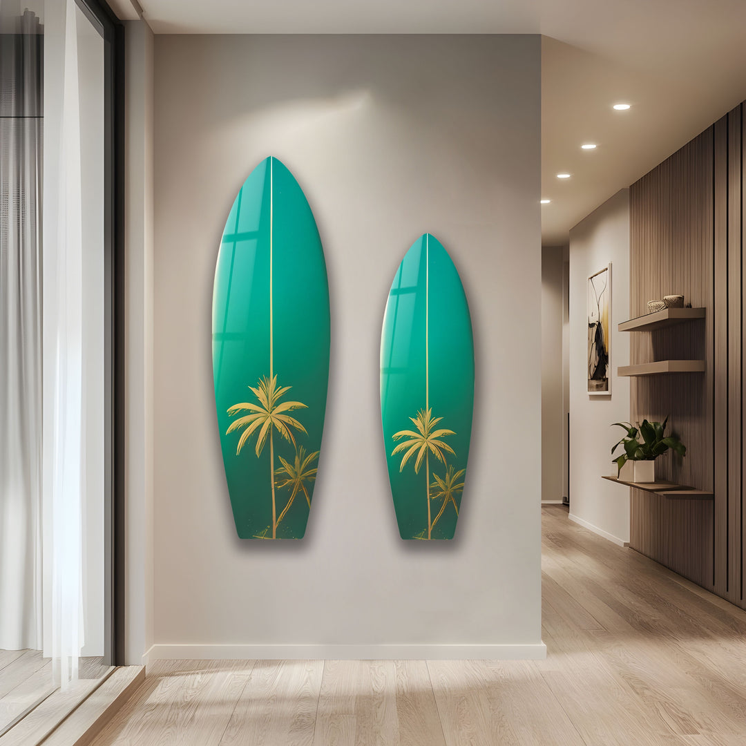 Green Palm Trees Surfboard Wall Art