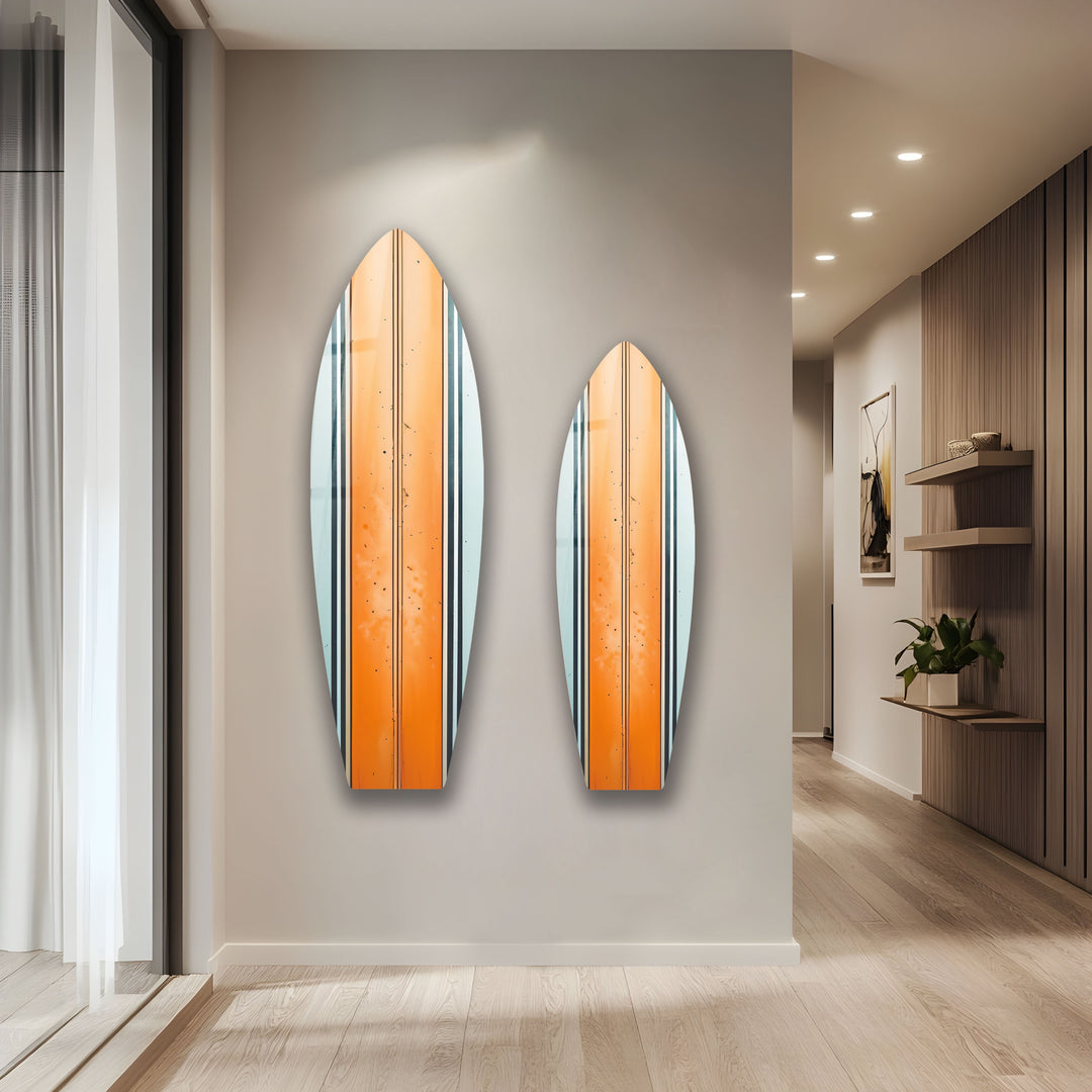 Orange White Lines Surfboard Wall Art