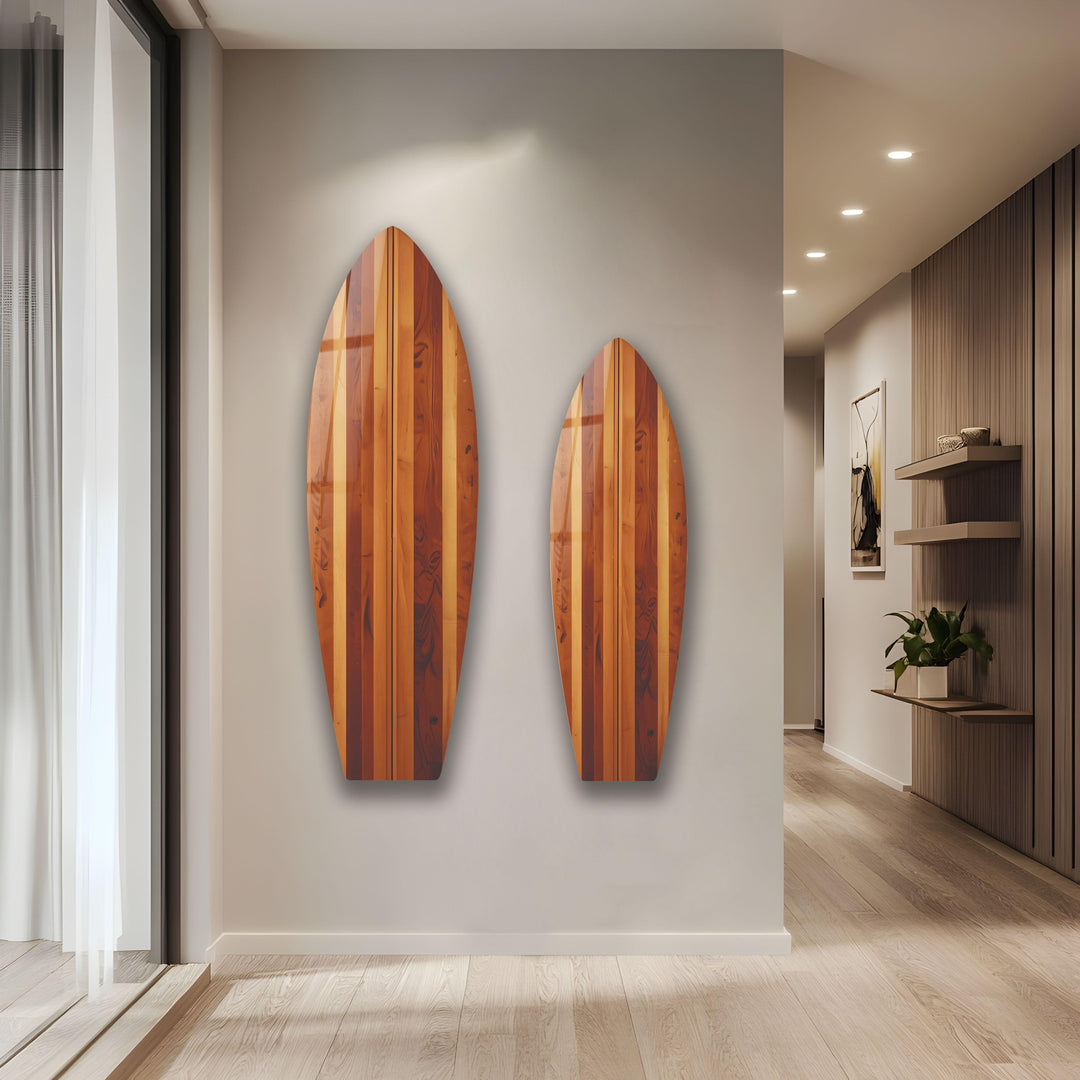 Brown Beige Wood Details Surfboard Wall Art