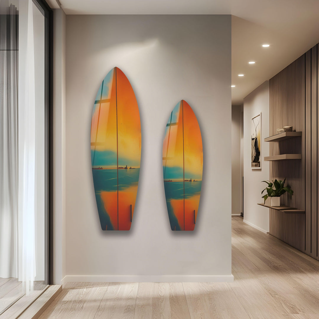 Vintage Sunset Surfboard Wall Art