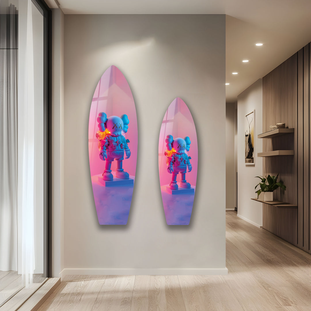 Kaws-Inspired Urban Street Art Surfboard Wall Art – Colorful Figurine Design