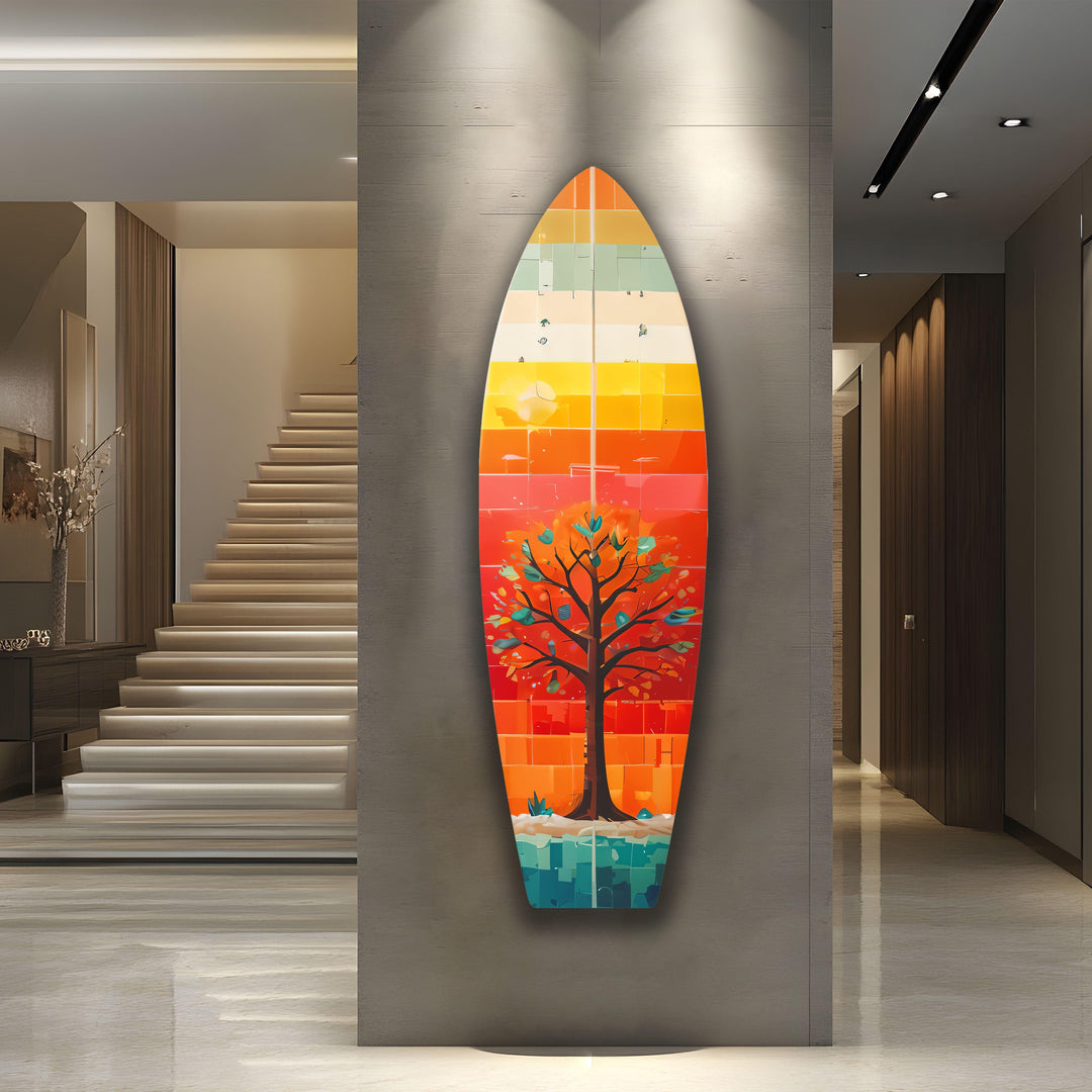 Stained Tree Orange Surfboard Wall Art