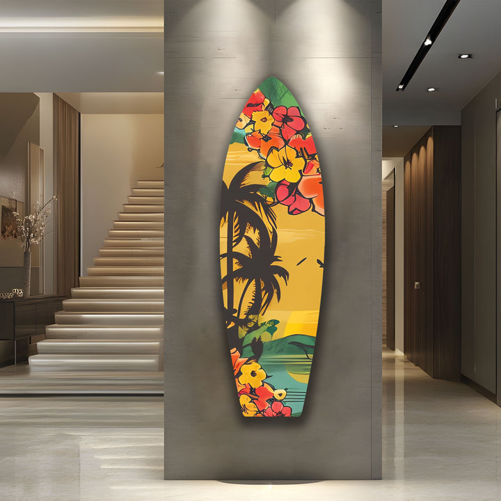 Palm Trees & Flowers Surfboard Wall Art