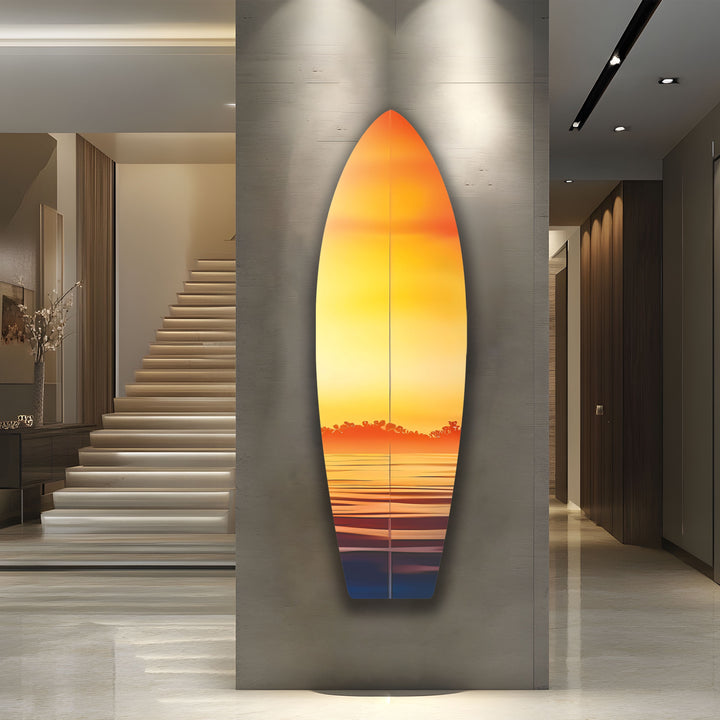 Orange Sunset Surfboard Wall Art