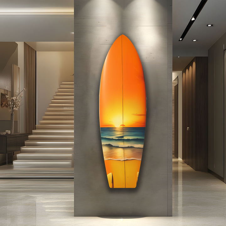 Sunset Ocean Surfboard Wall Art