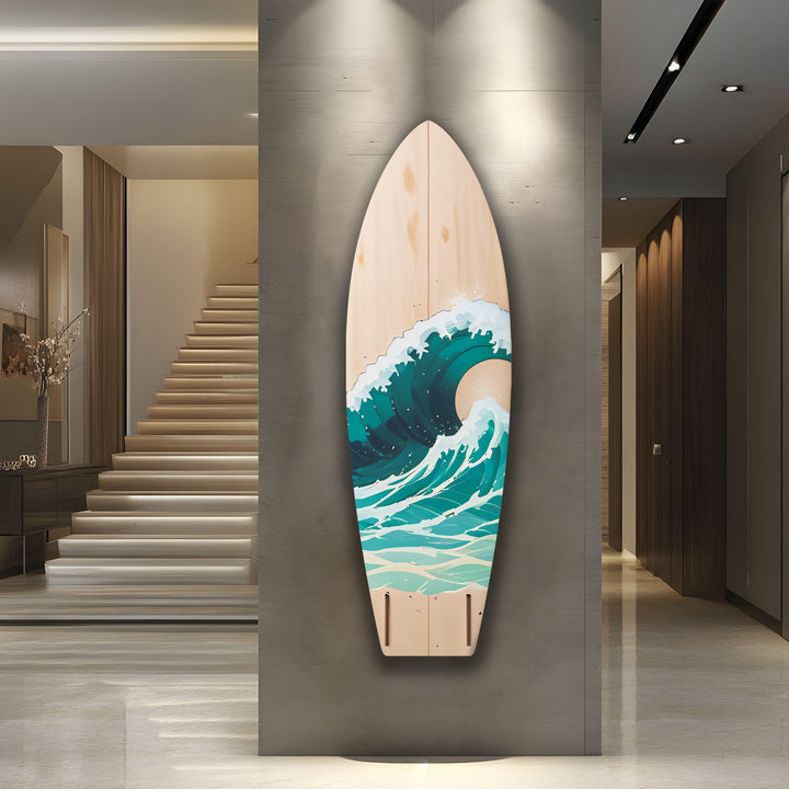 Beige & Ocean Waves Surfboard Wall Art