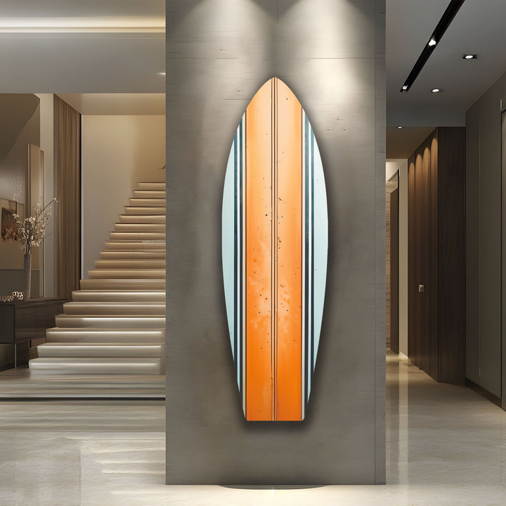 Orange White Lines Surfboard Wall Art