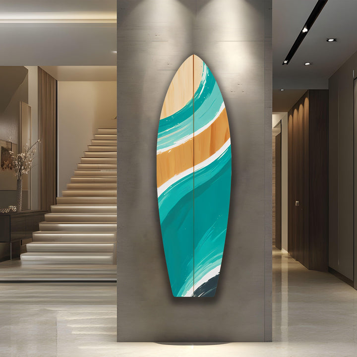 Blue Brown Surfboard Wall Art