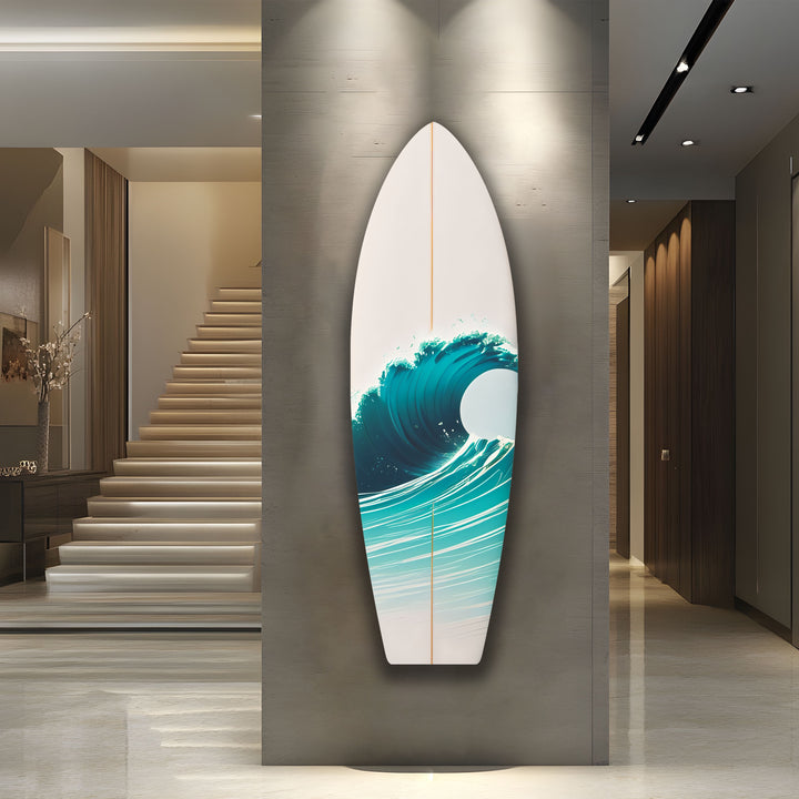 White Sea Waves Surfboard Wall Art