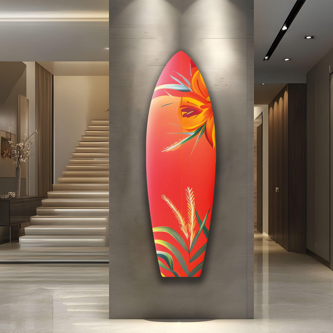 Botanical Red Surfboard Wall Art