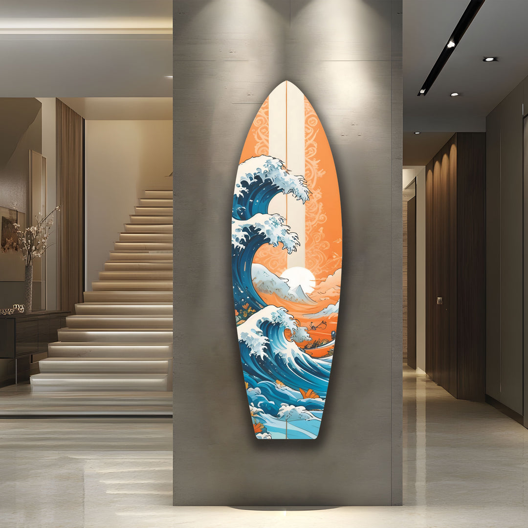 Japanese Ocean Wave Surfboard Wall Art