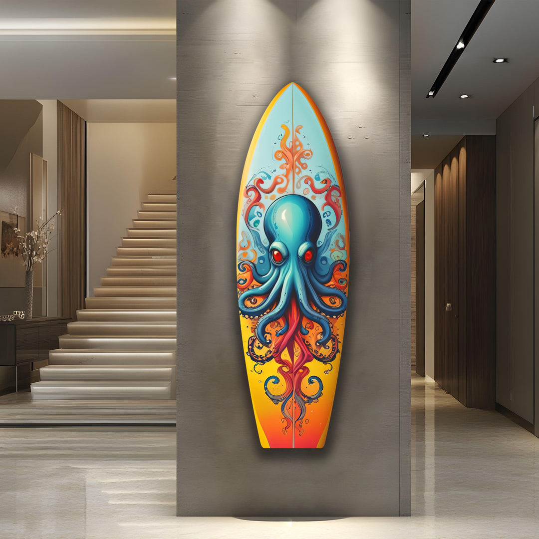 Blue Octopus Surfboard Wall Art