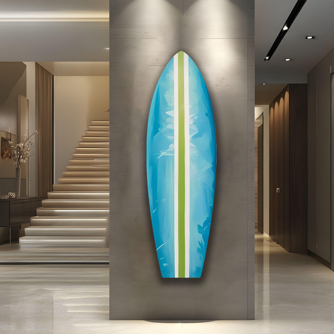 Blue Green Line Surfboard Wall Art