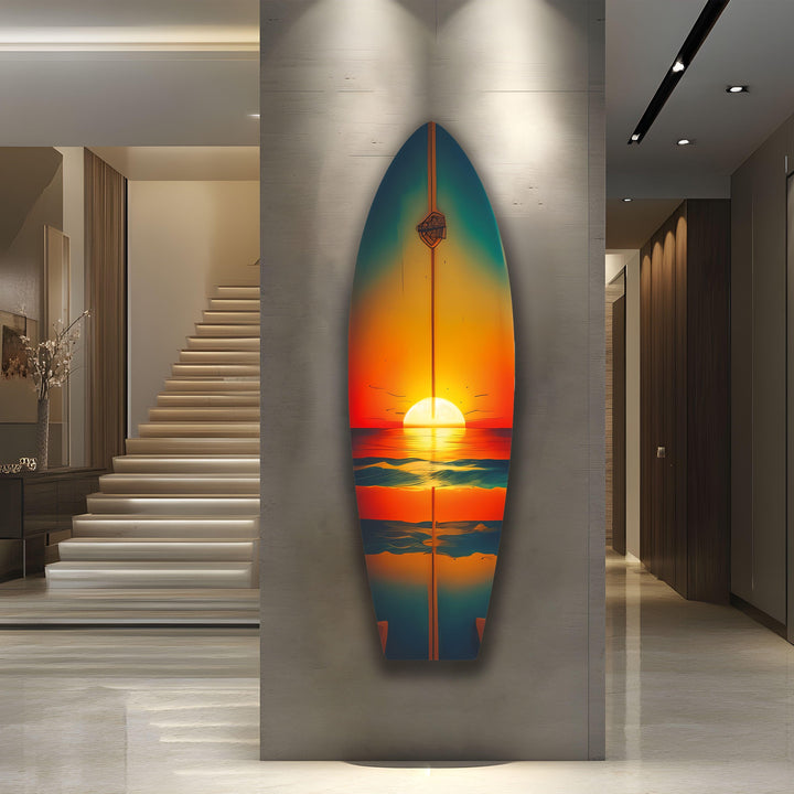 Sunset On The Beach Surfboard Wall Art