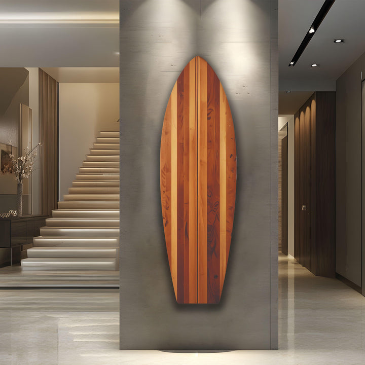 Brown Beige Wood Details Surfboard Wall Art