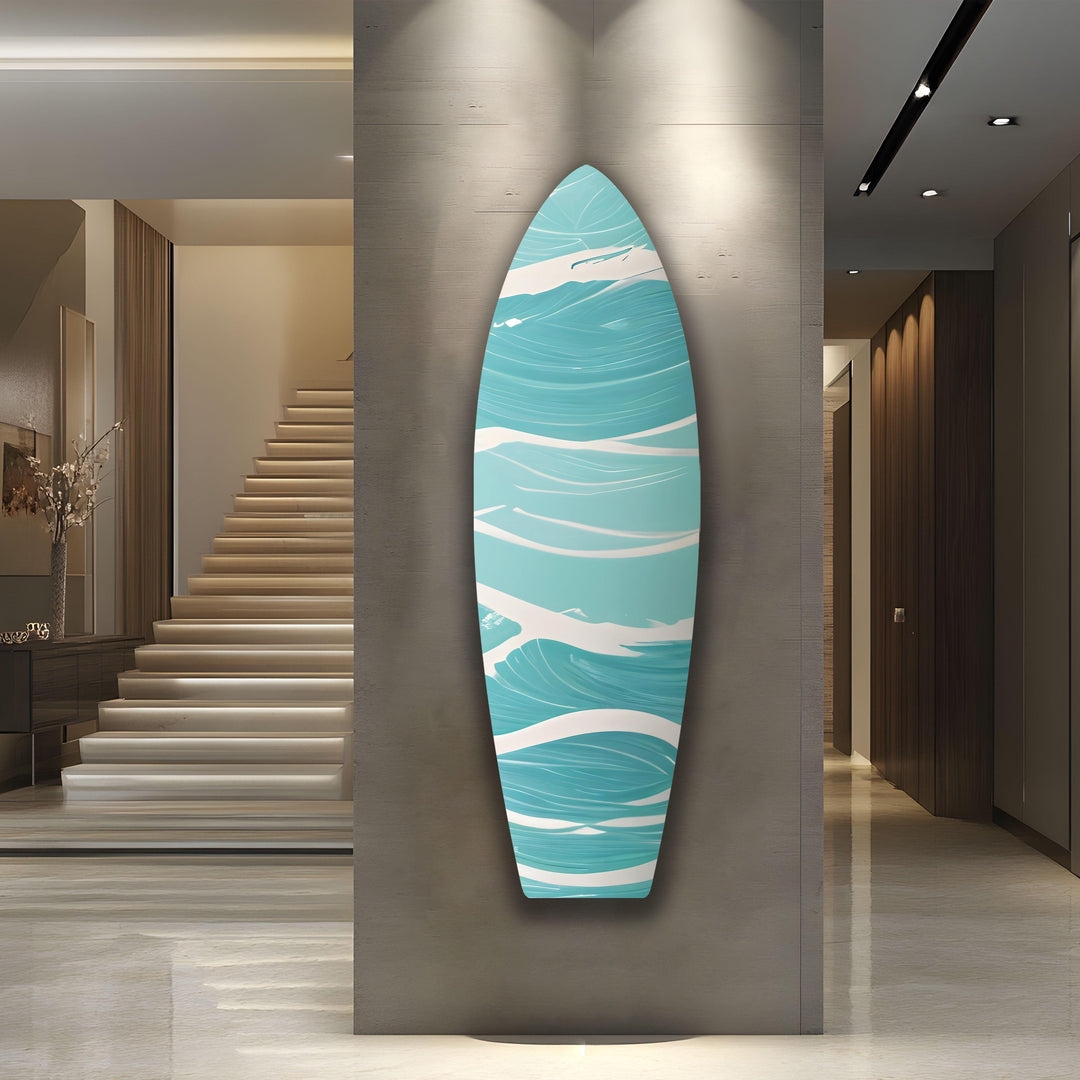 Blue Sea Wave Surfboard Wall Art