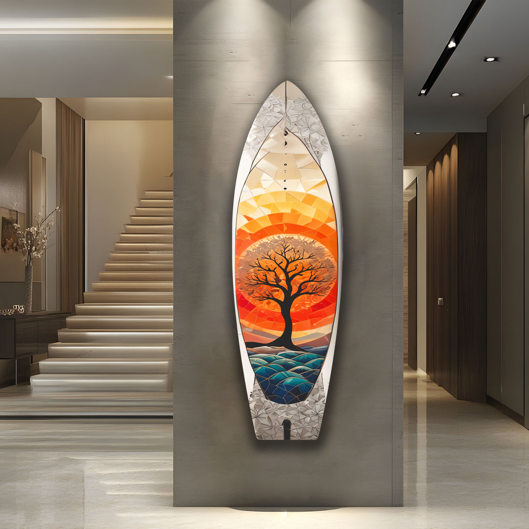 Stained Orange Tree Surfboard Wall Art