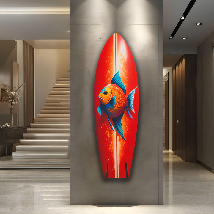 Red Fish Surfboard Wall Art