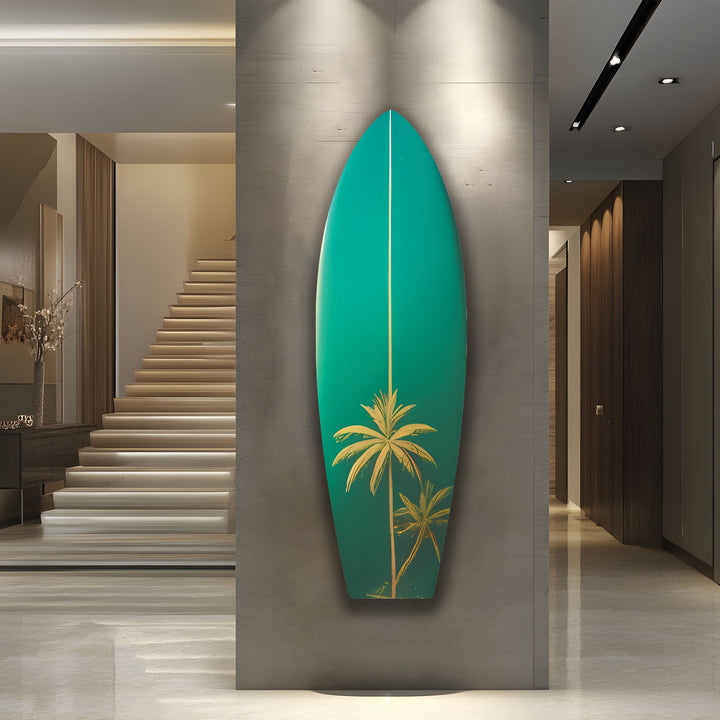 Green Palm Trees Surfboard Wall Art