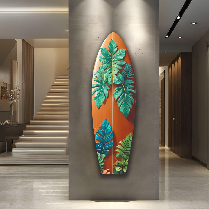 Blue & Green Leafs Surfboard Wall Art