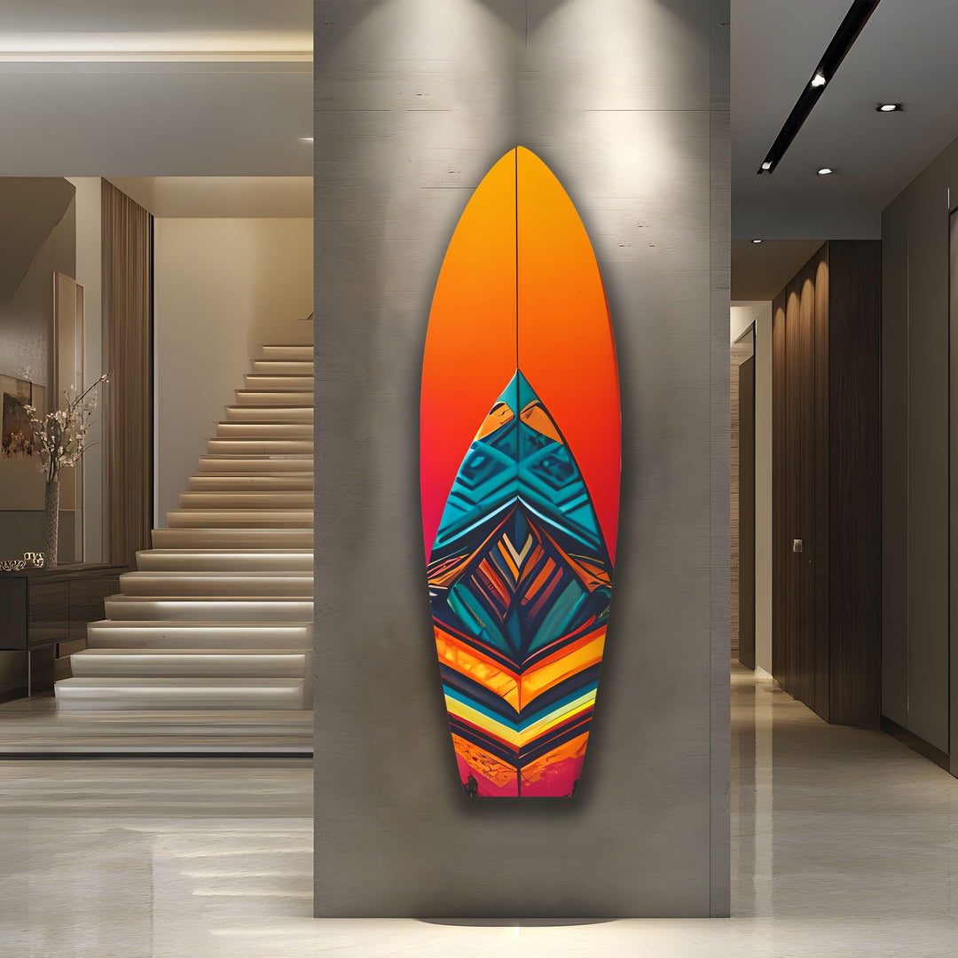 Blue Orange Details Surfboard Wall Art