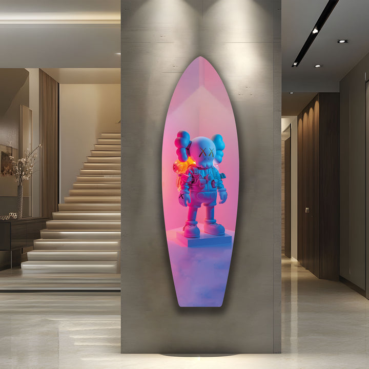 Kaws-Inspired Urban Street Art Surfboard Wall Art – Colorful Figurine Design