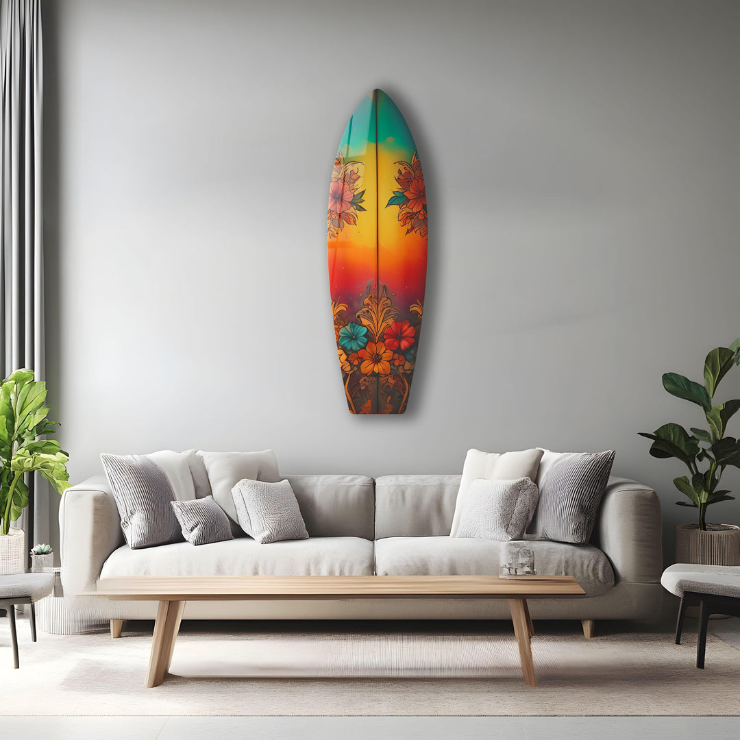 Red Vintage Botanical Surfboard Wall Art