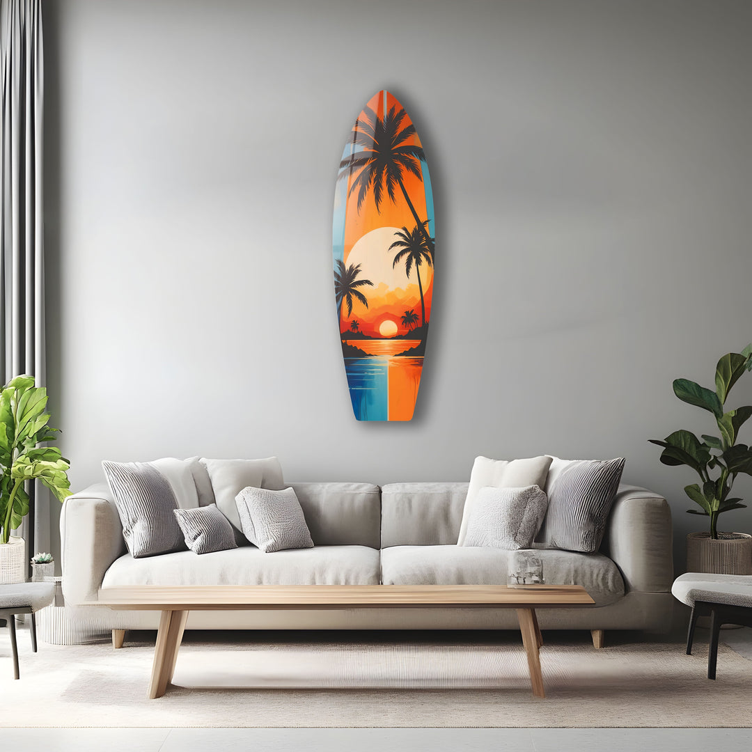 Tropic Palm Trees Sunset Surfboard Wall Art