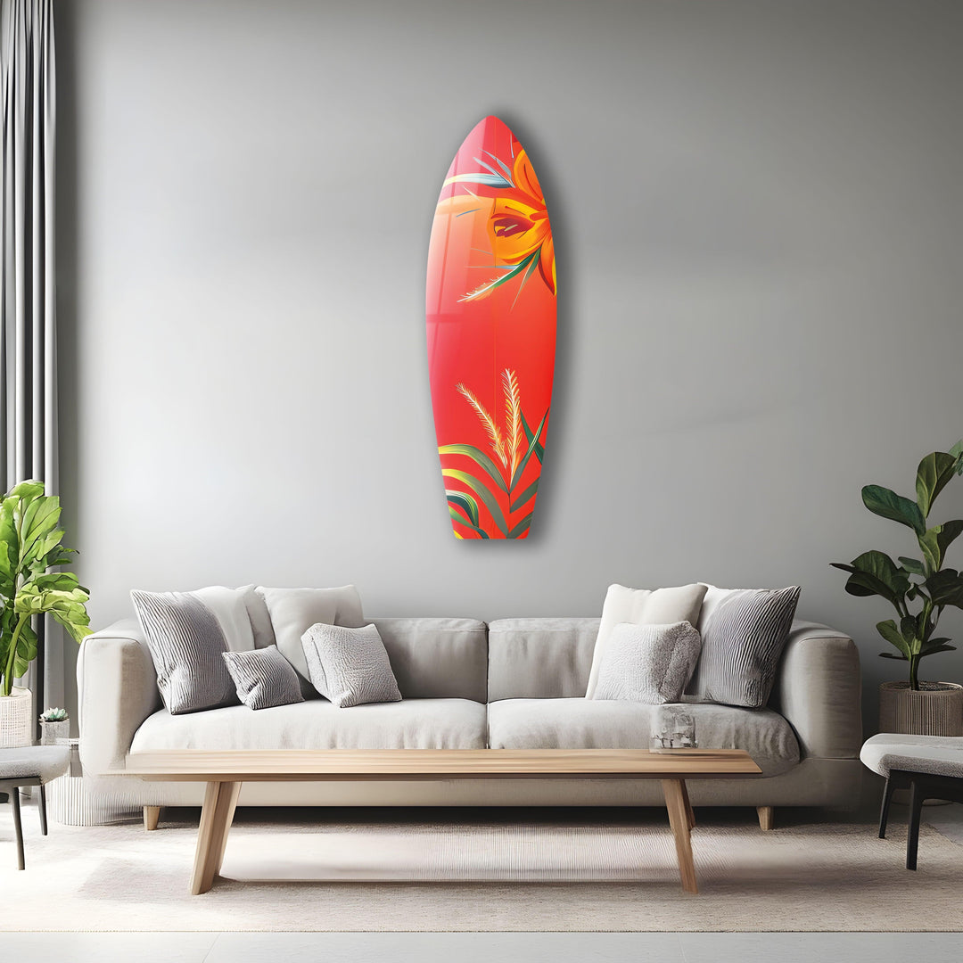 Botanical Red Surfboard Wall Art