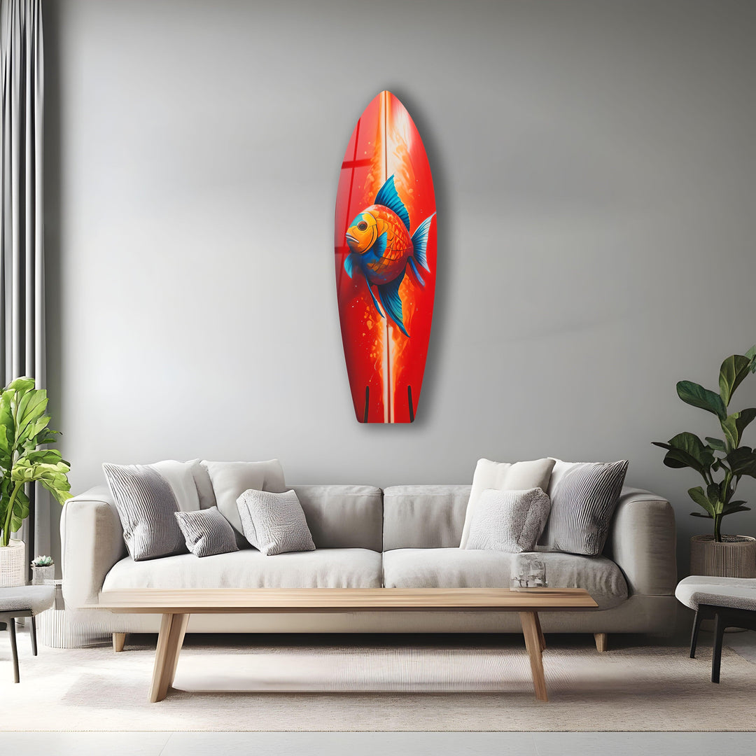 Red Fish Surfboard Wall Art