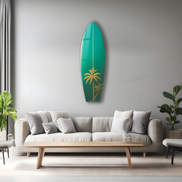 Green Palm Trees Surfboard Wall Art