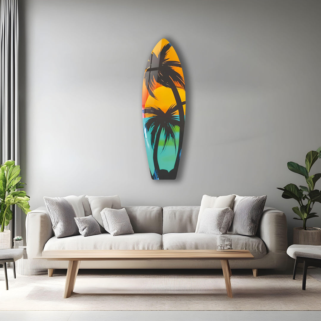 Black Palm Trees Surfboard Wall Art