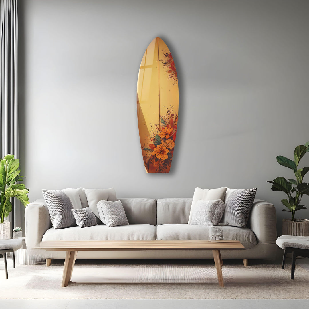 Flower Beige Surfboard Wall Art