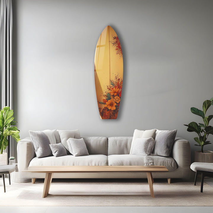 Flower Beige Surfboard Wall Art