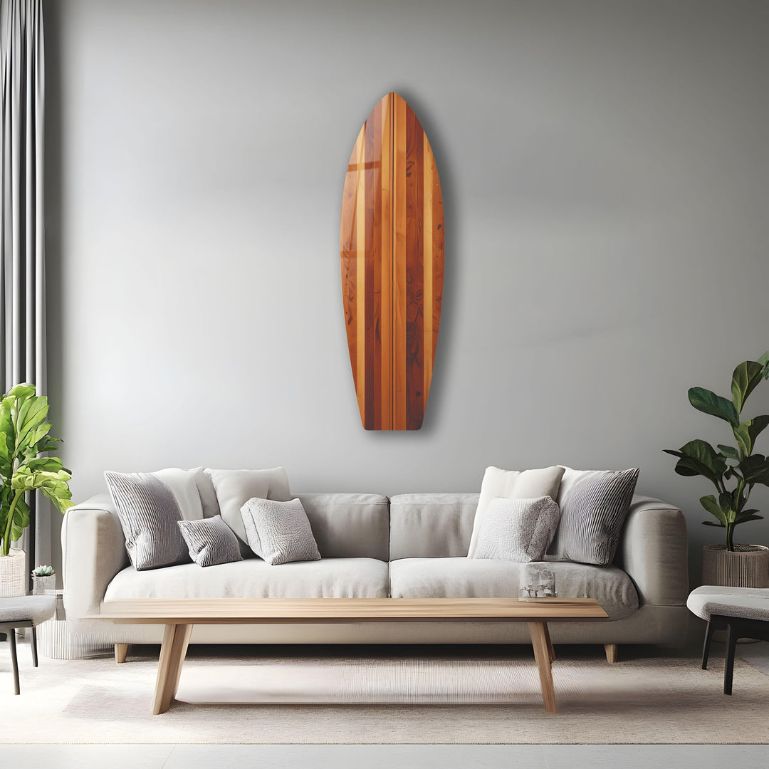 Brown Beige Wood Details Surfboard Wall Art