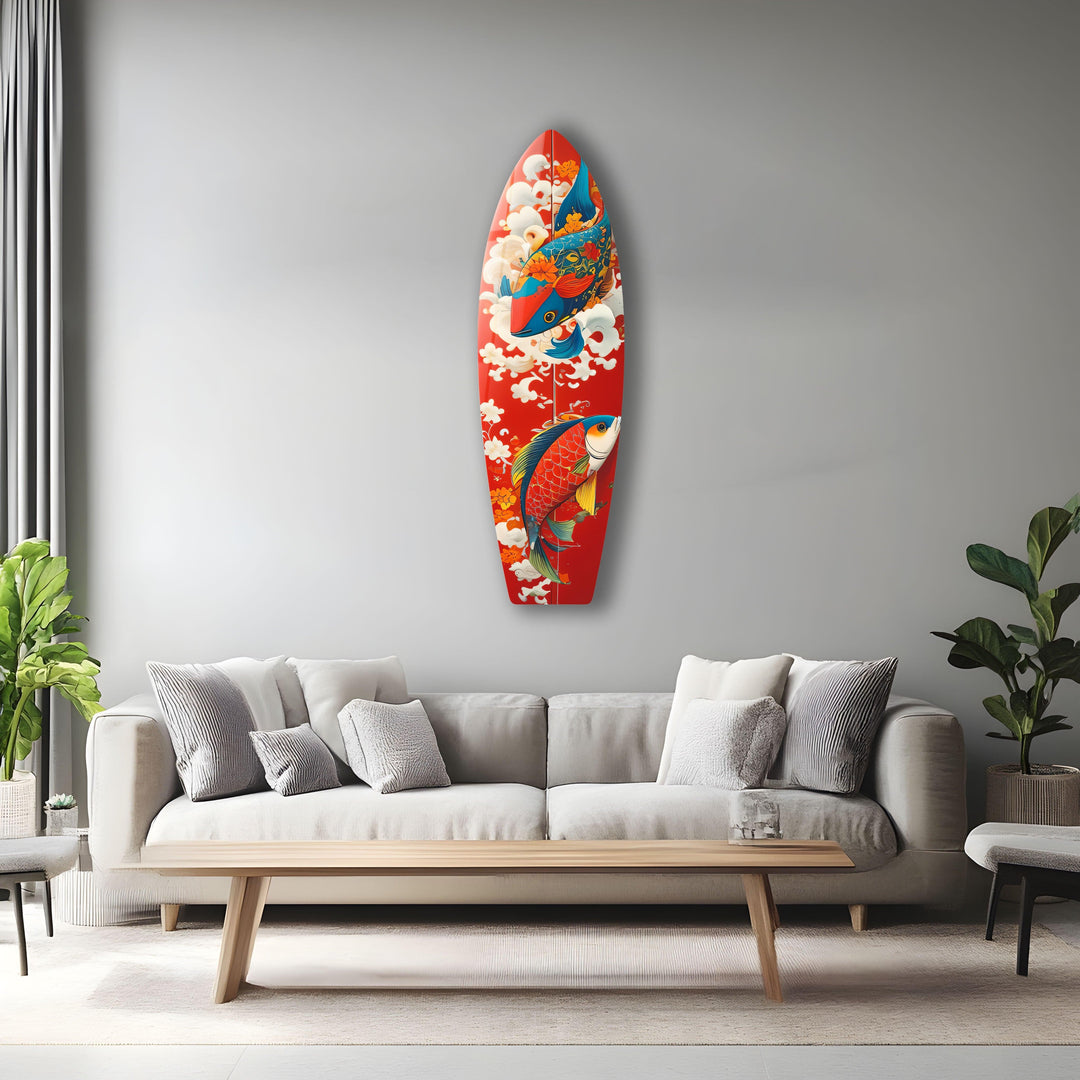 Koi Fish Surfboard Wall Art