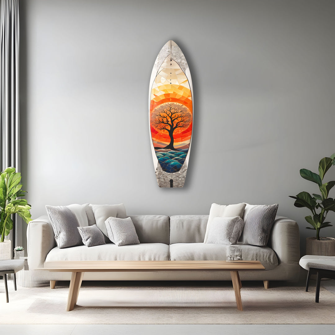 Stained Orange Tree Surfboard Wall Art