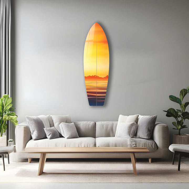 Orange Sunset Surfboard Wall Art