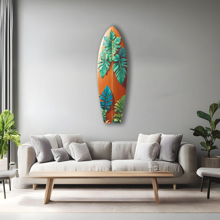 Blue & Green Leafs Surfboard Wall Art