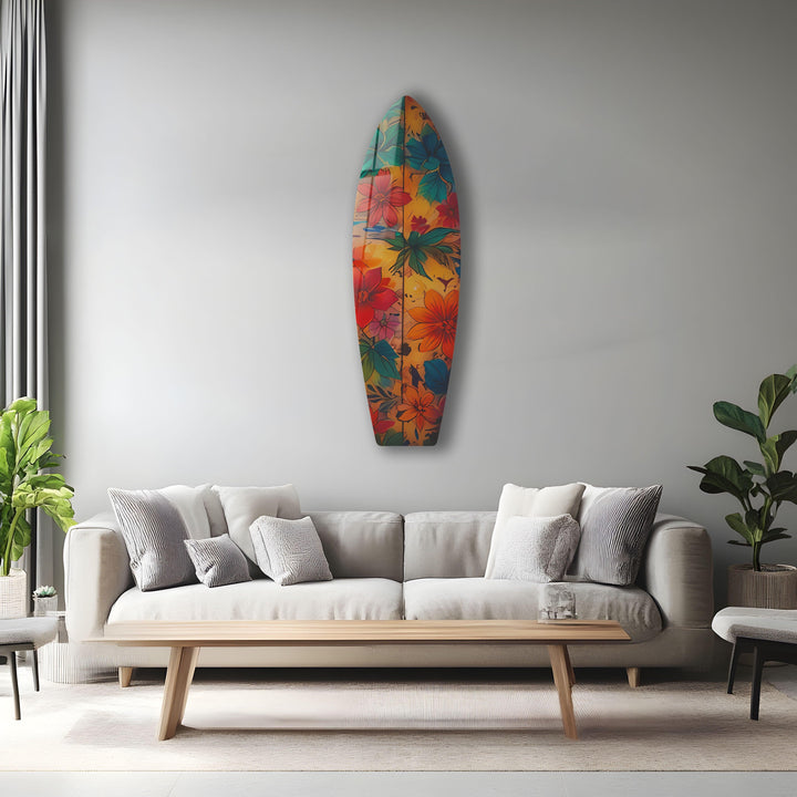 Blue & Red Flowers Surfboard Wall Art