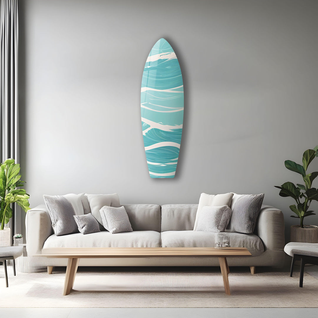 Blue Sea Wave Surfboard Wall Art