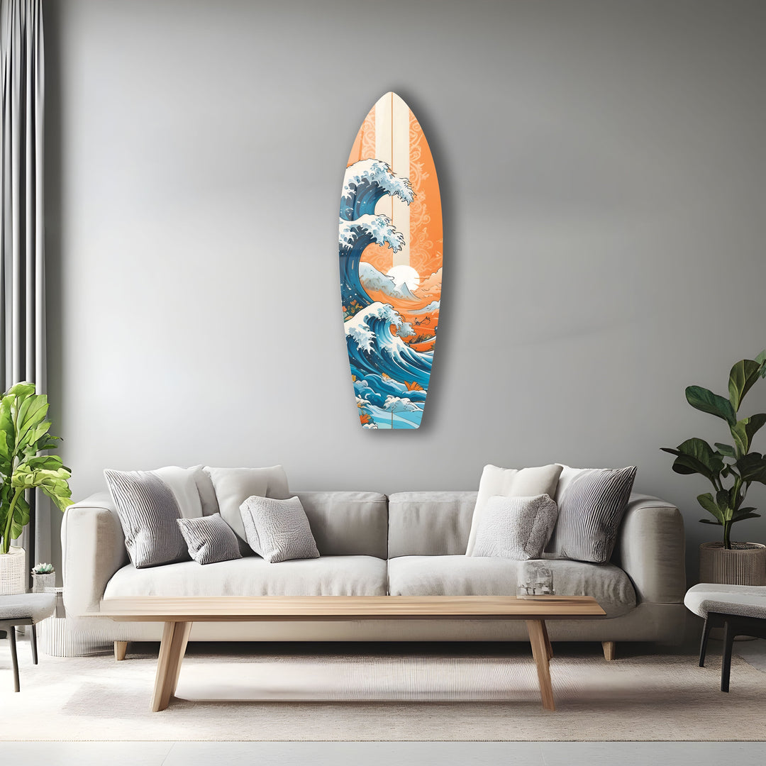 Japanese Ocean Wave Surfboard Wall Art